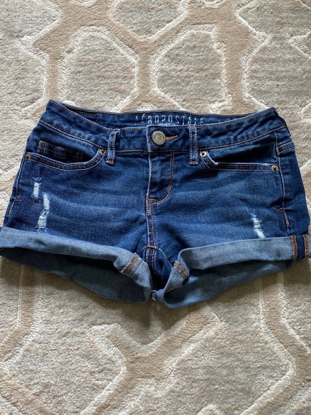 Aeropostale Women's Dark Blue Denim Cuffed Shorts